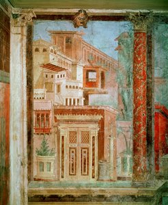 Paneel uit Cubiculum van de slaapkamer van de villa van P. Fannius in Boscoreale, Pompeii, ca. 50-40 v.Chr.